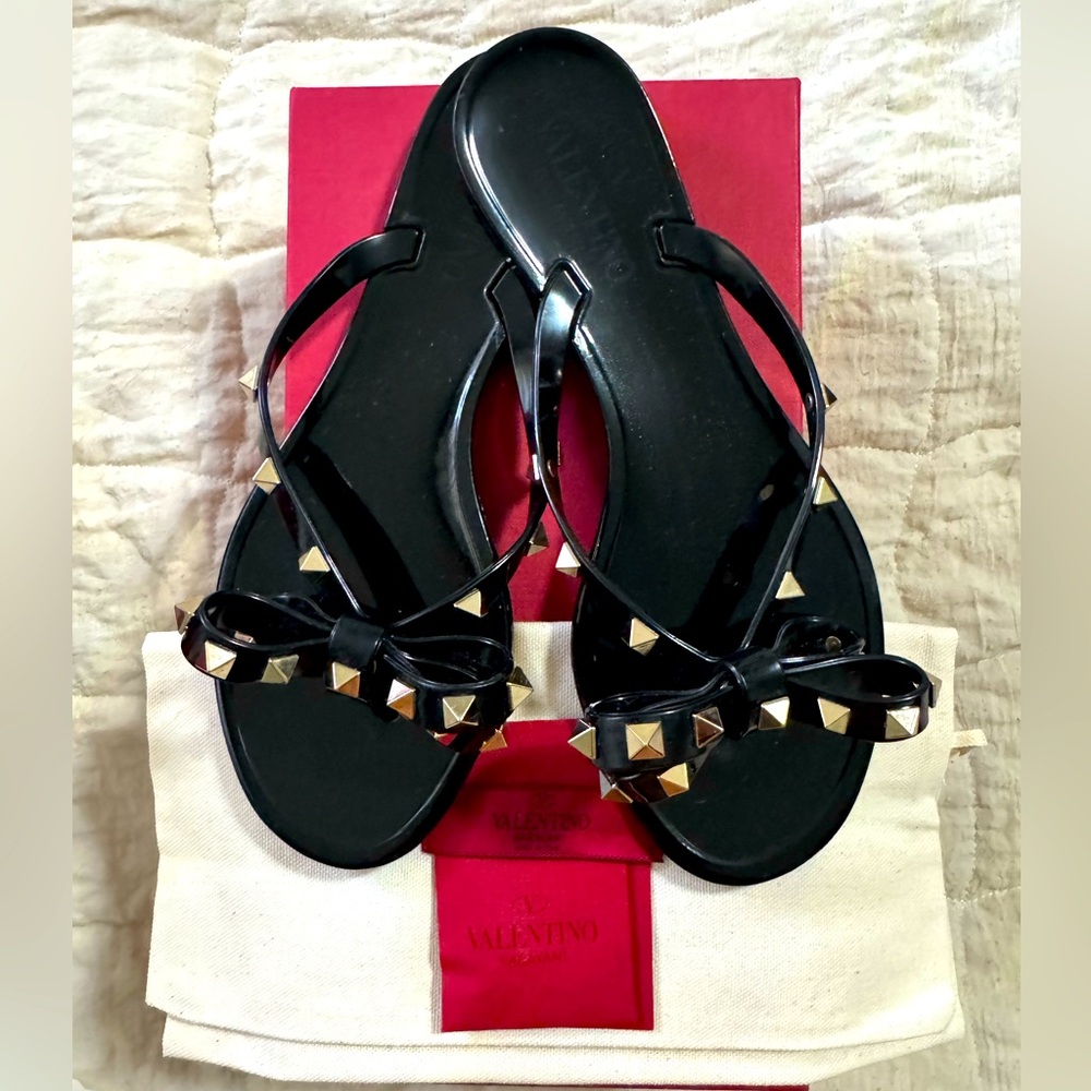 Valentino Black Studded Bow Sandals